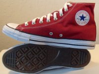 Chili Paste Red High Top Chucks  Inside patch and sole views of chili paste red high tops.